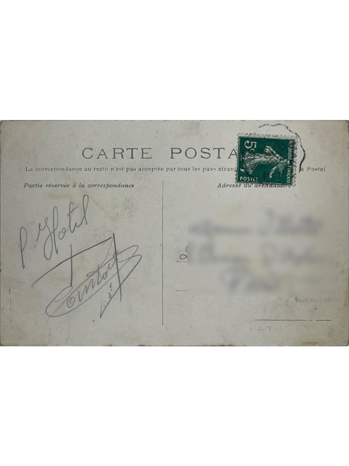 Verso de la carte postale