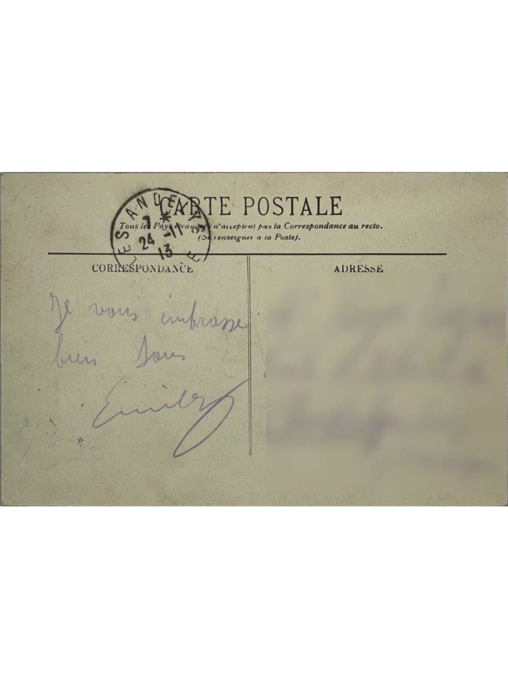 Verso de la carte postale