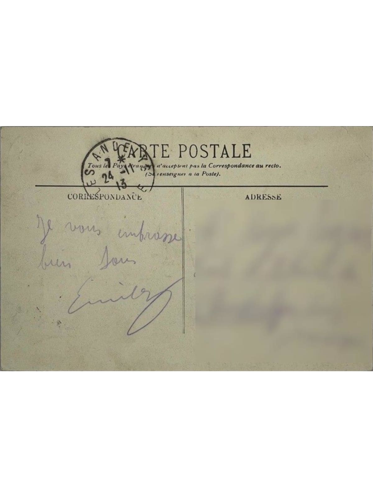 Verso de la carte postale