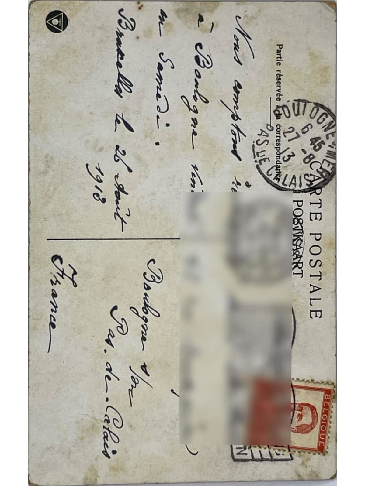Verso de la carte postale