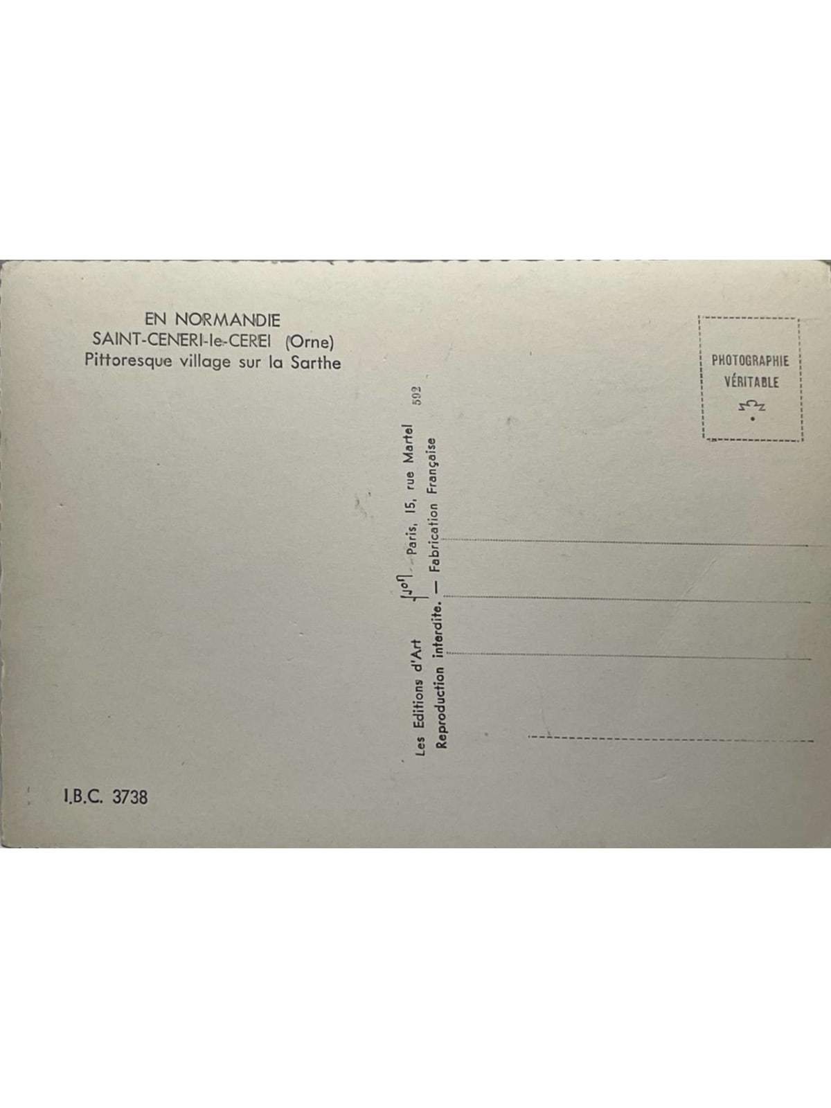 Verso de la carte postale