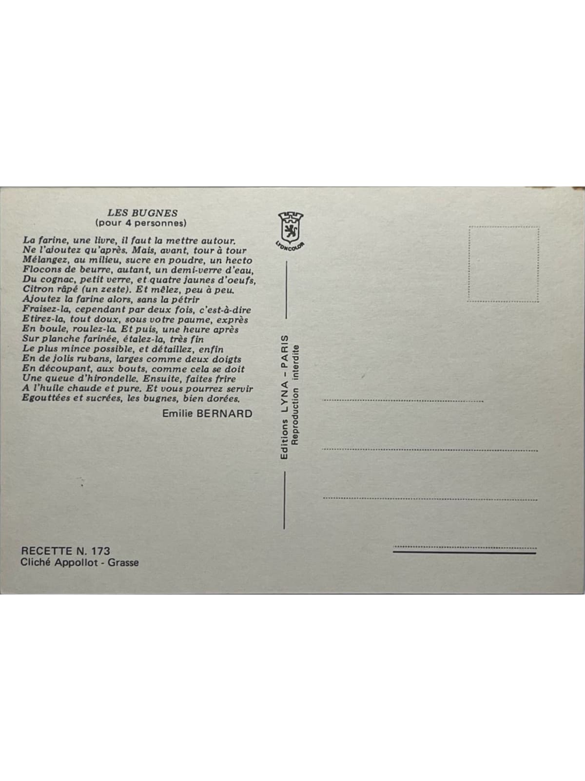 Verso de la carte postale
