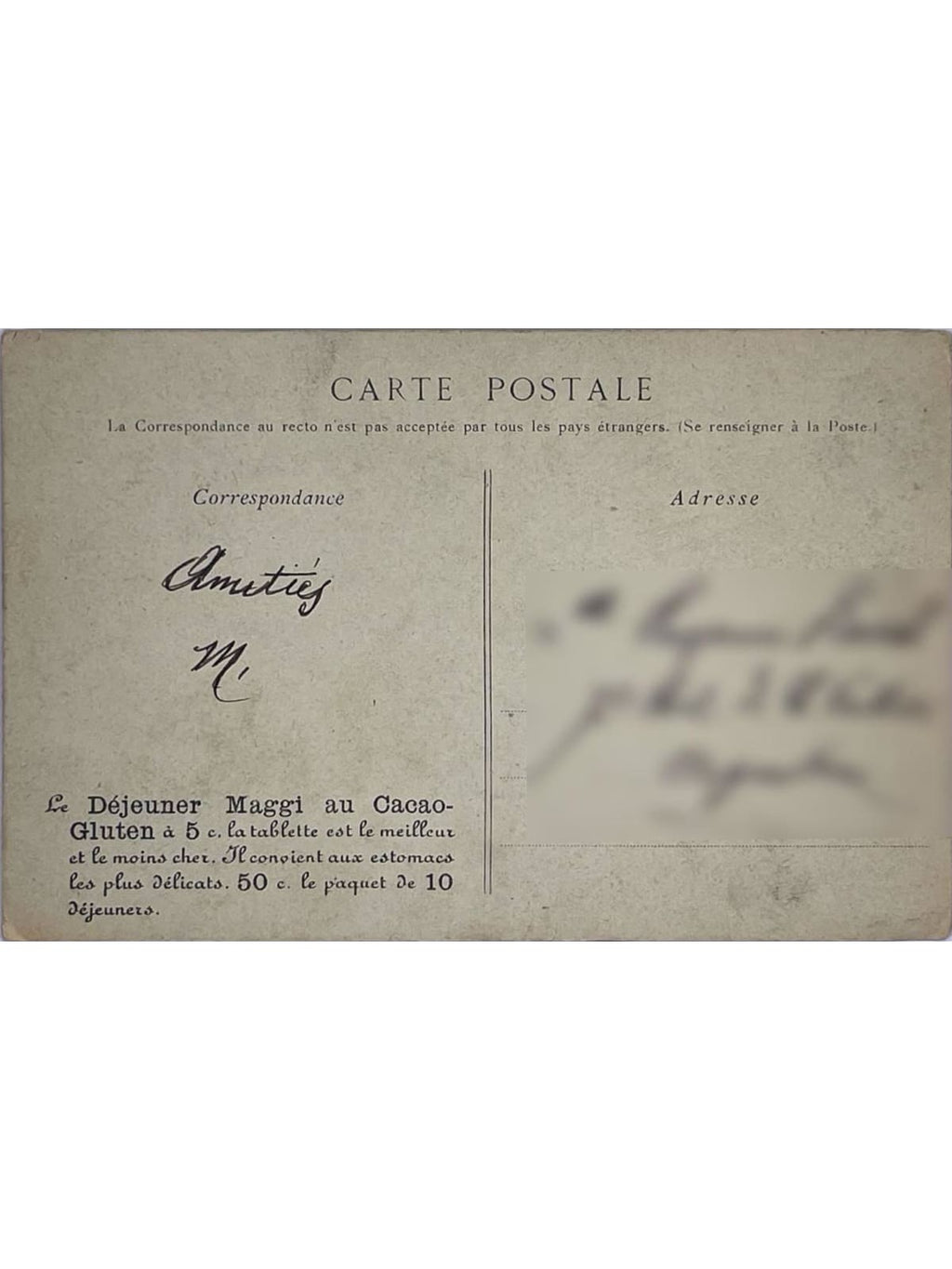 Verso de la carte postale