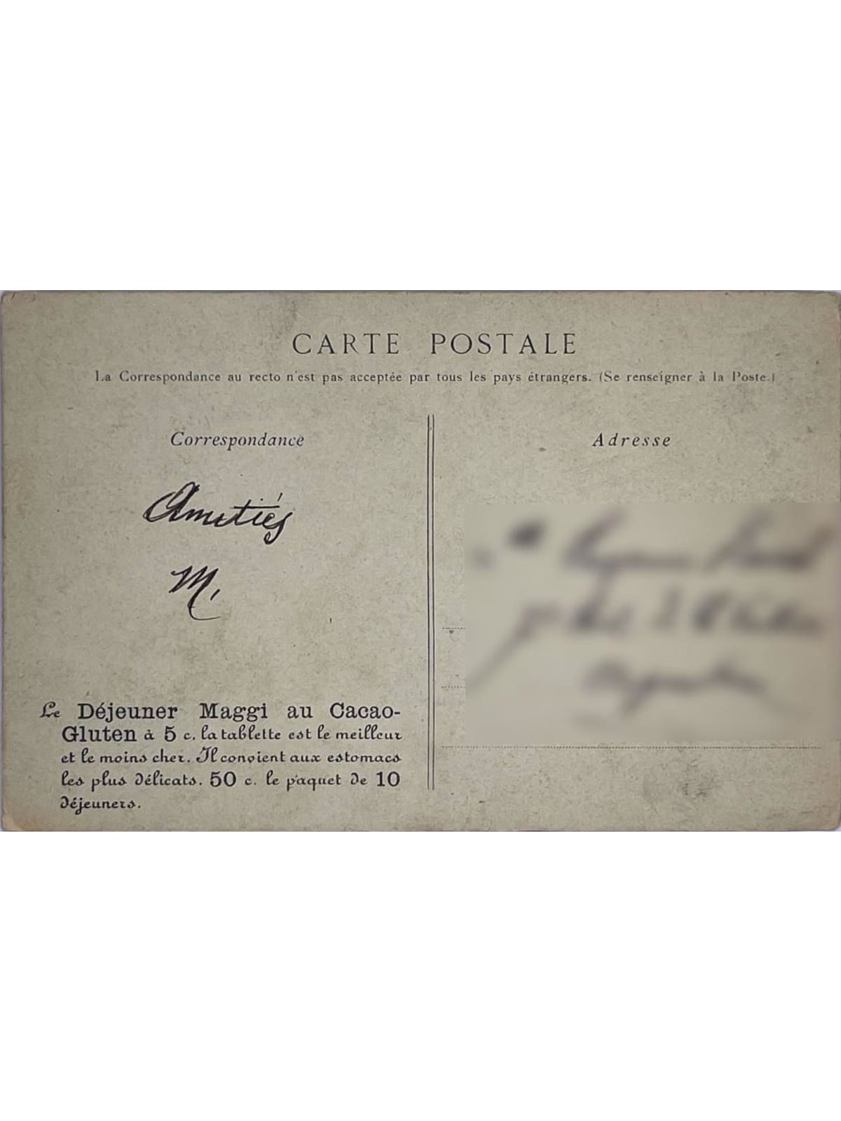 Verso de la carte postale