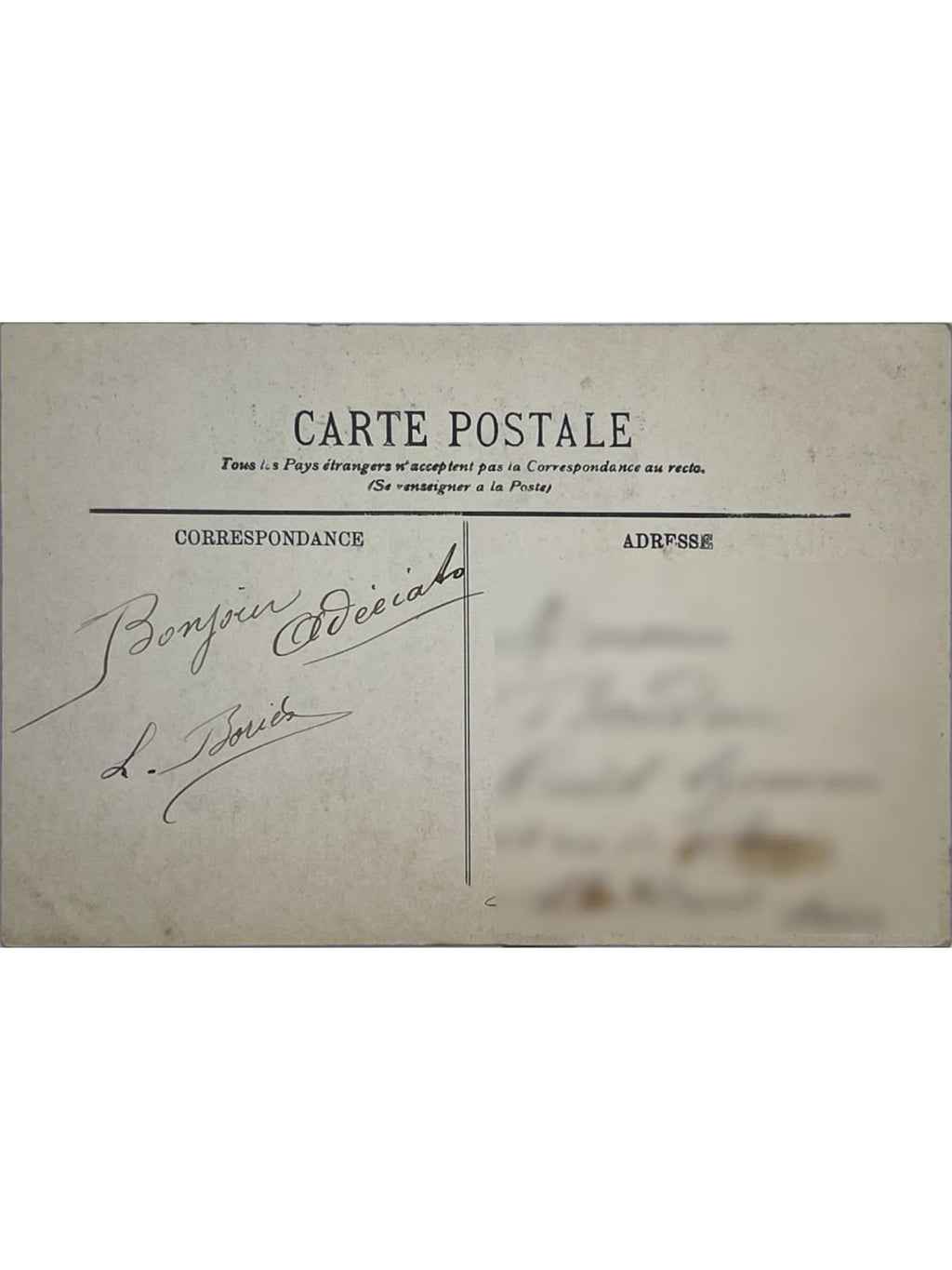 Verso de la carte postale