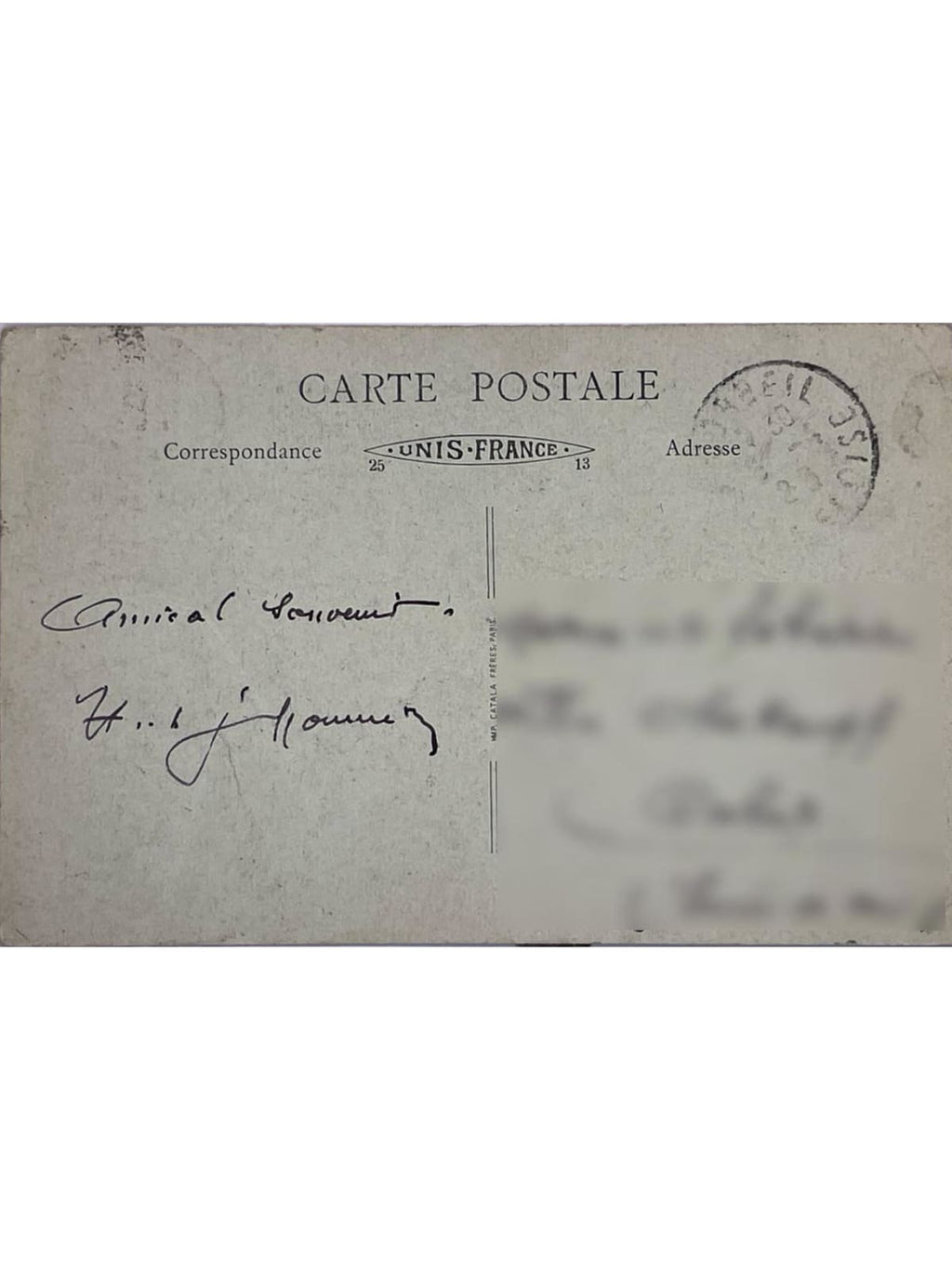 Verso de la carte postale