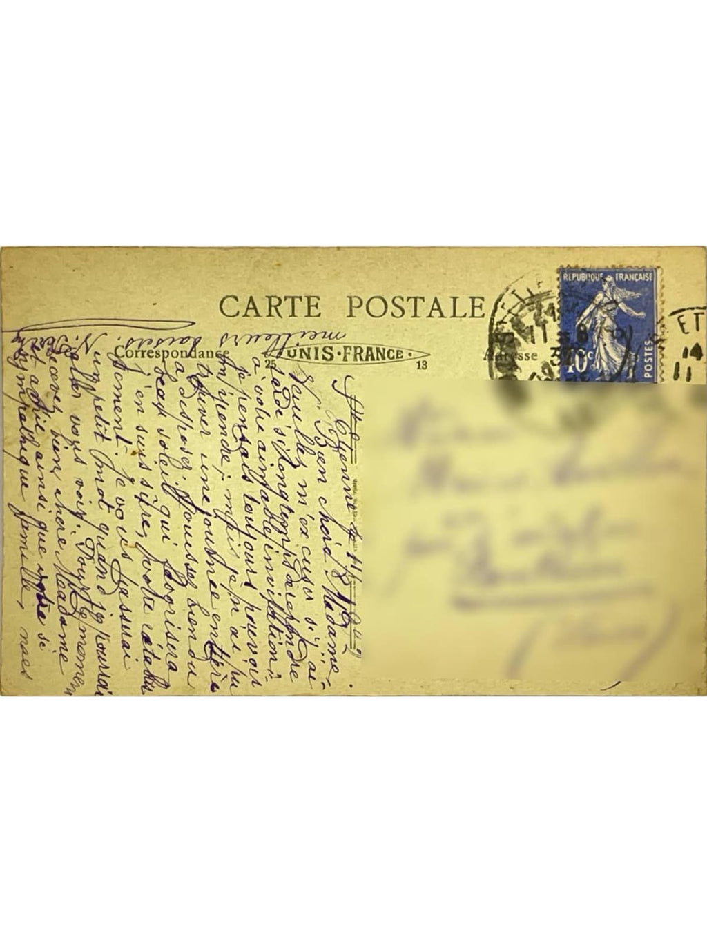 Verso de la carte postale