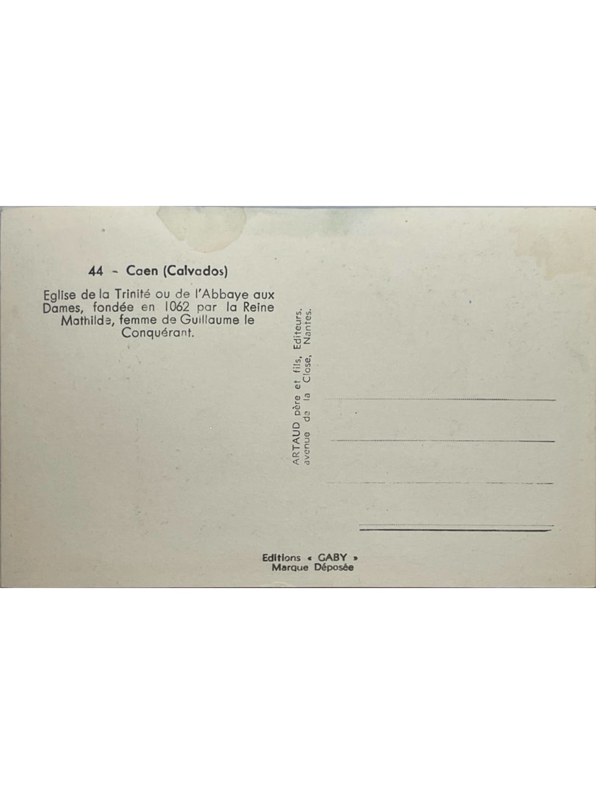 Verso de la carte postale