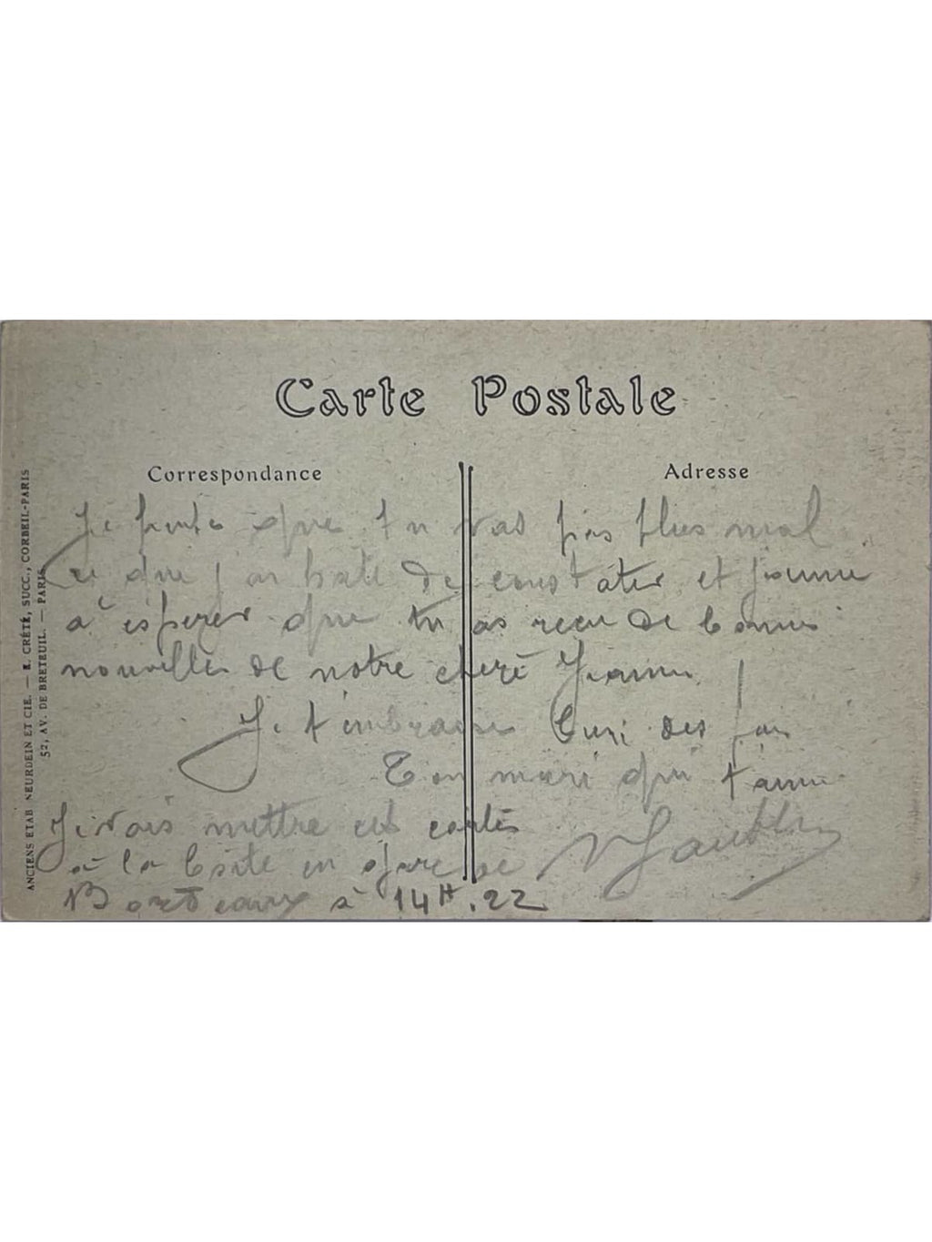 Verso de la carte postale