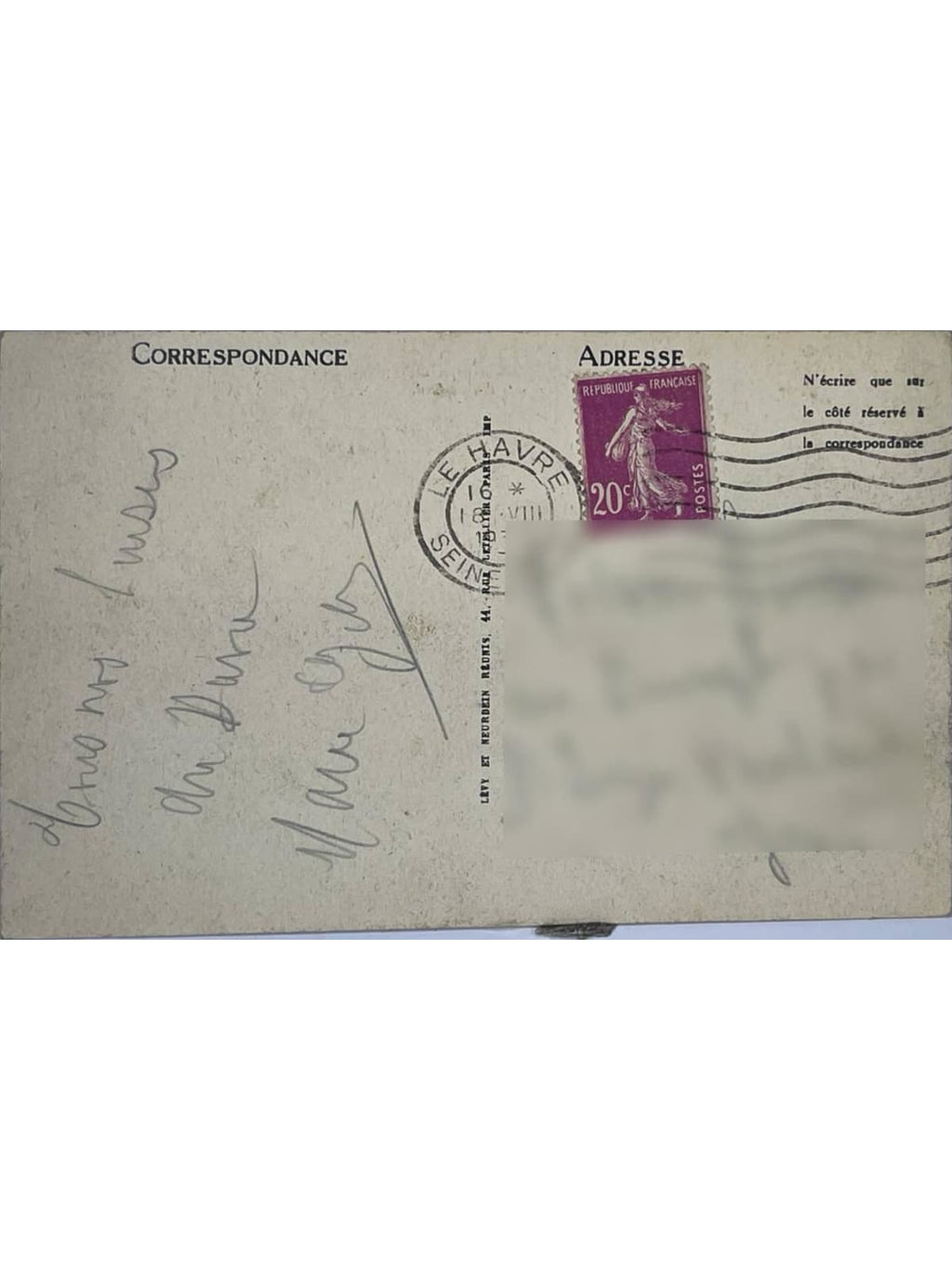 Verso de la carte postale