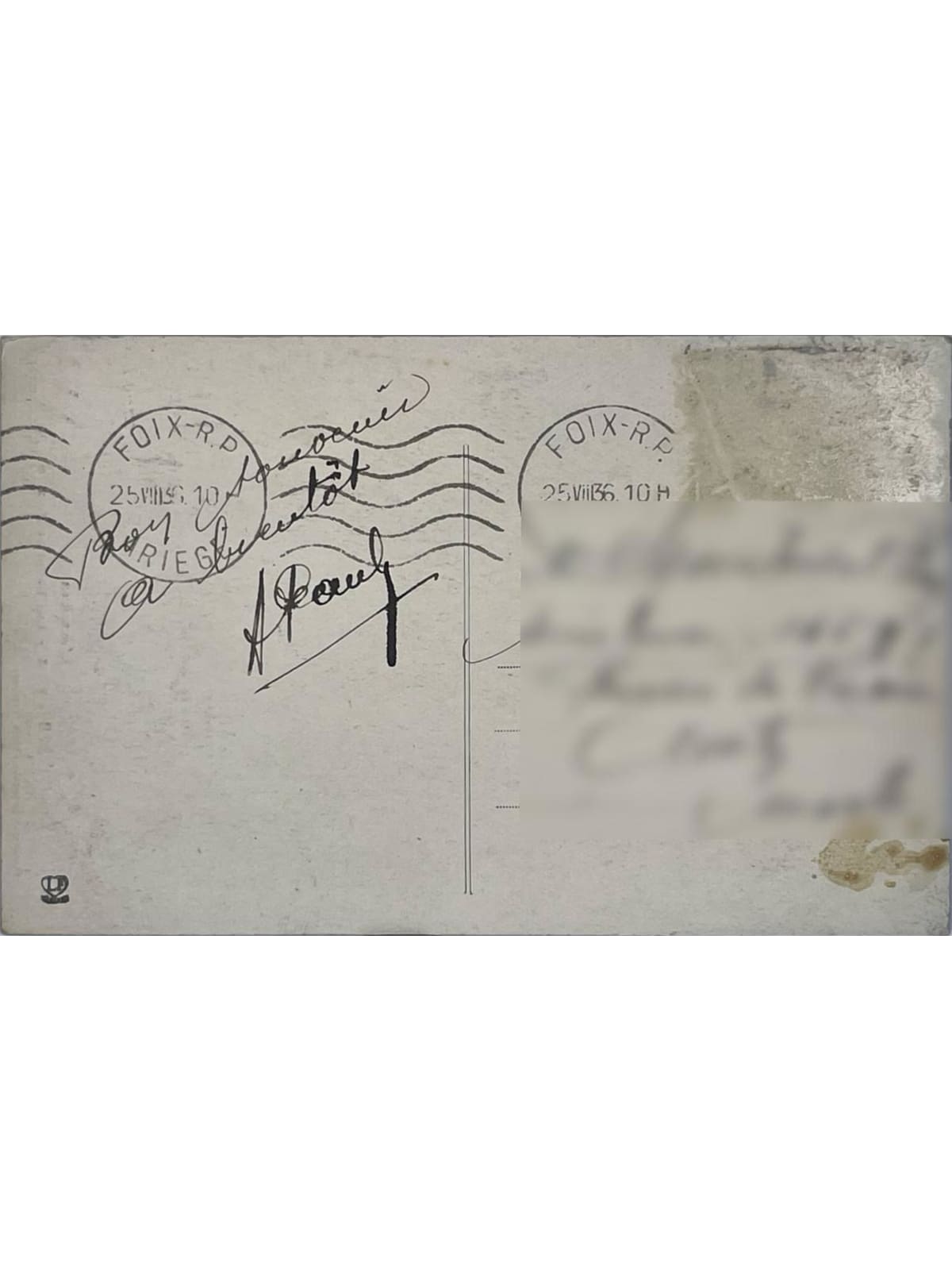 Verso de la carte postale