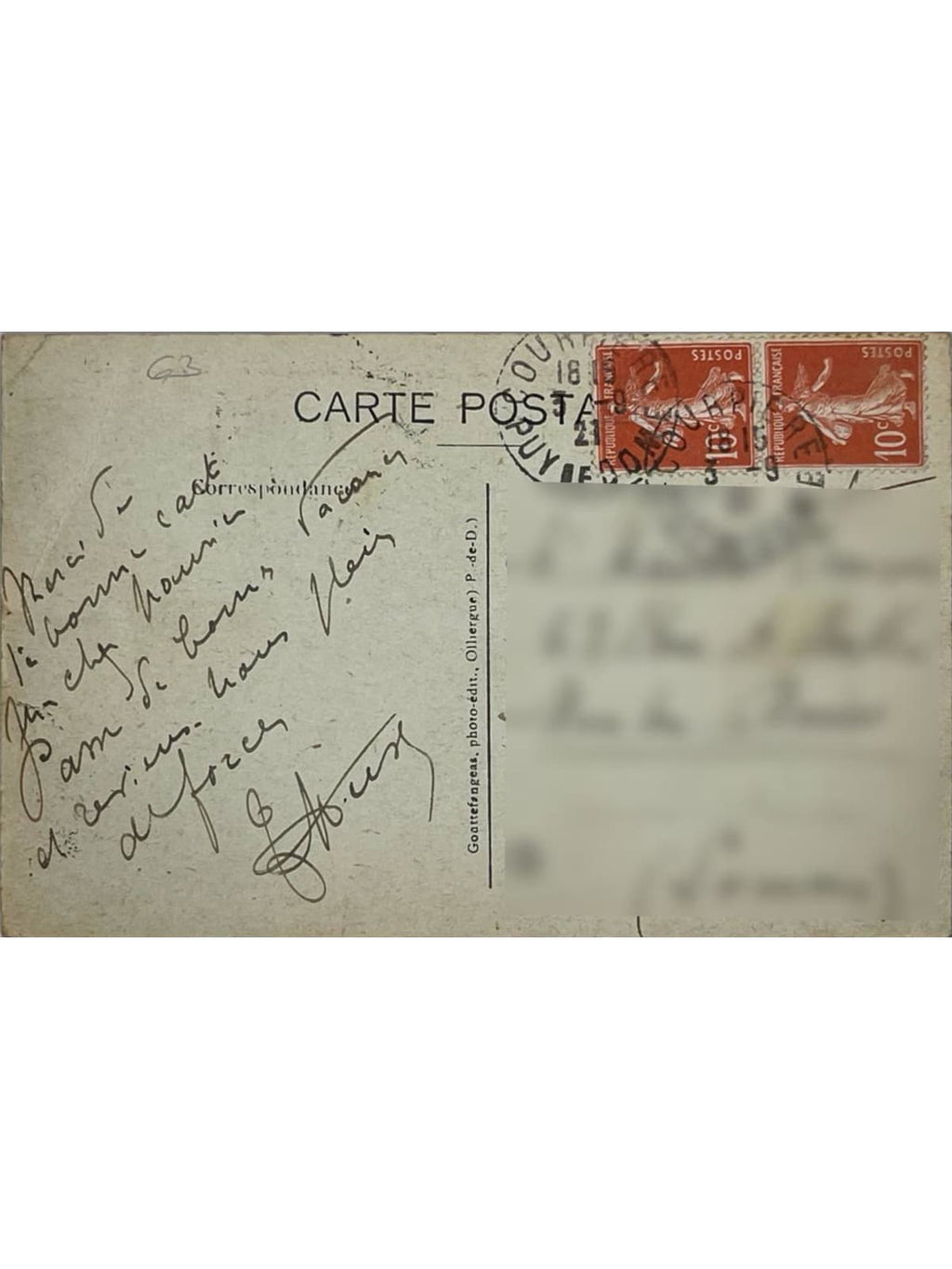 Verso de la carte postale