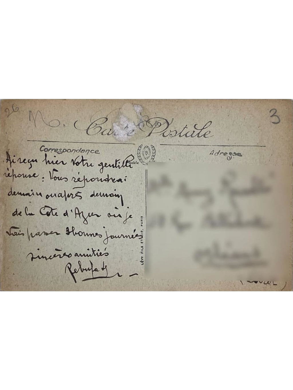 Verso de la carte postale