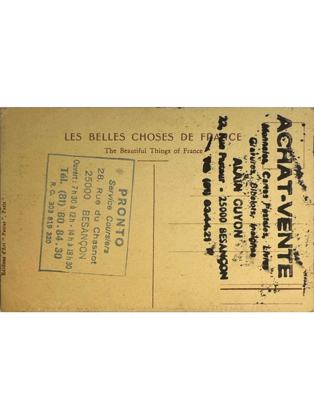 Verso de la carte postale