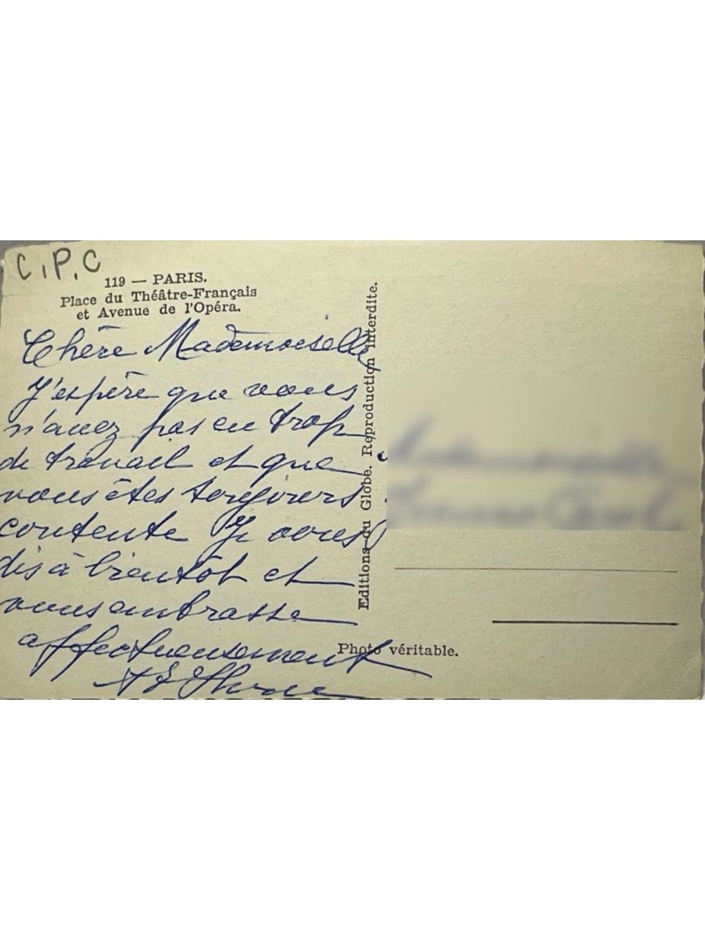 Verso de la carte postale