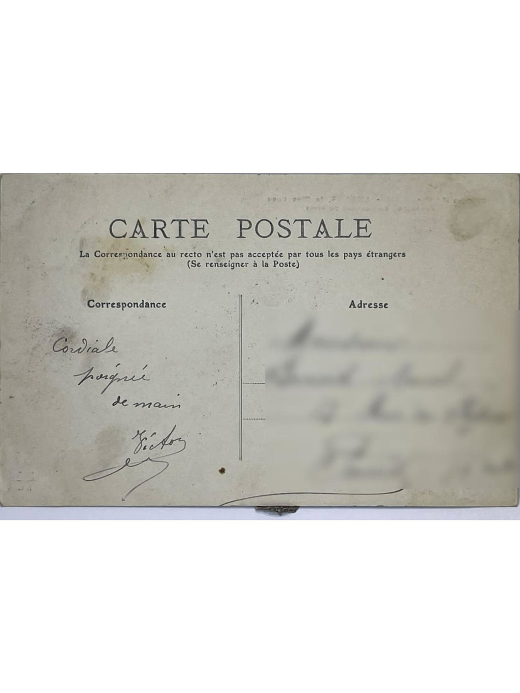 Verso de la carte postale