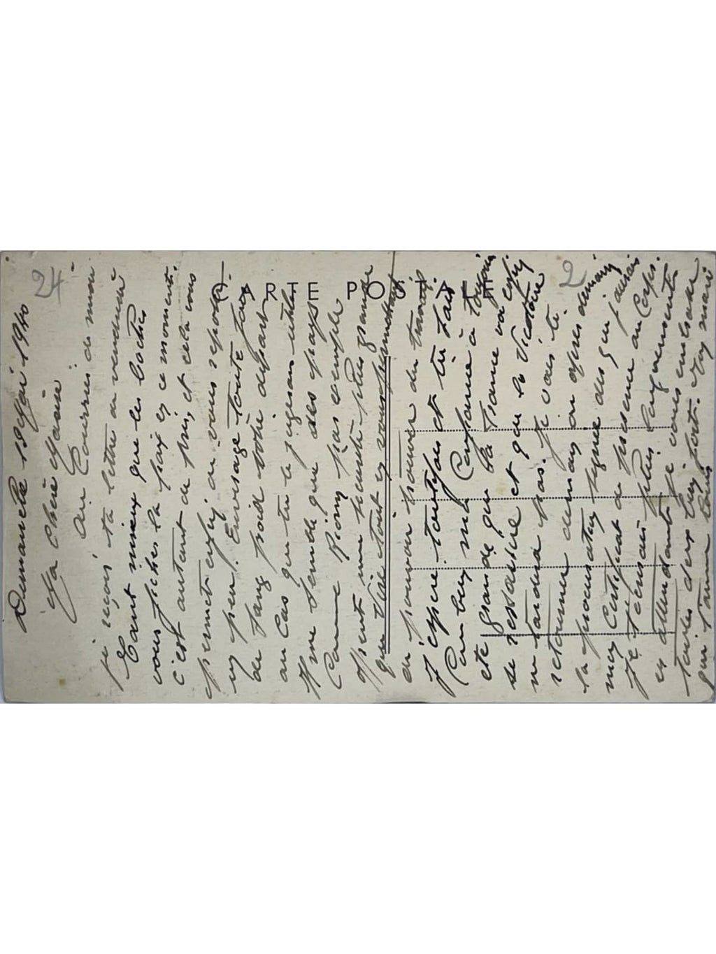 Verso de la carte postale