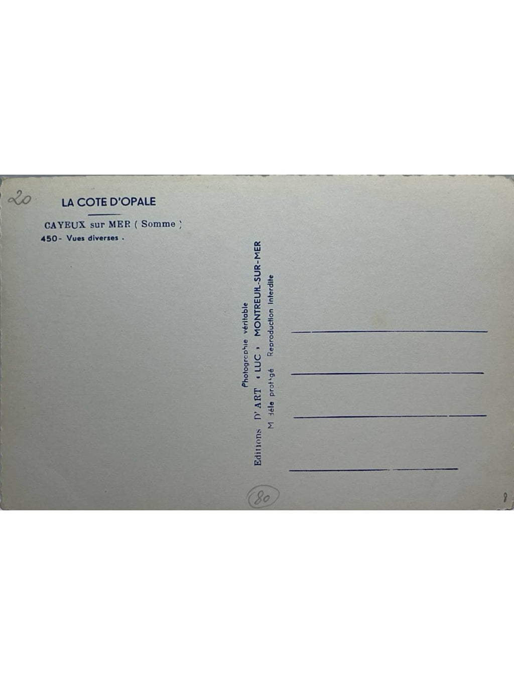 Verso de la carte postale
