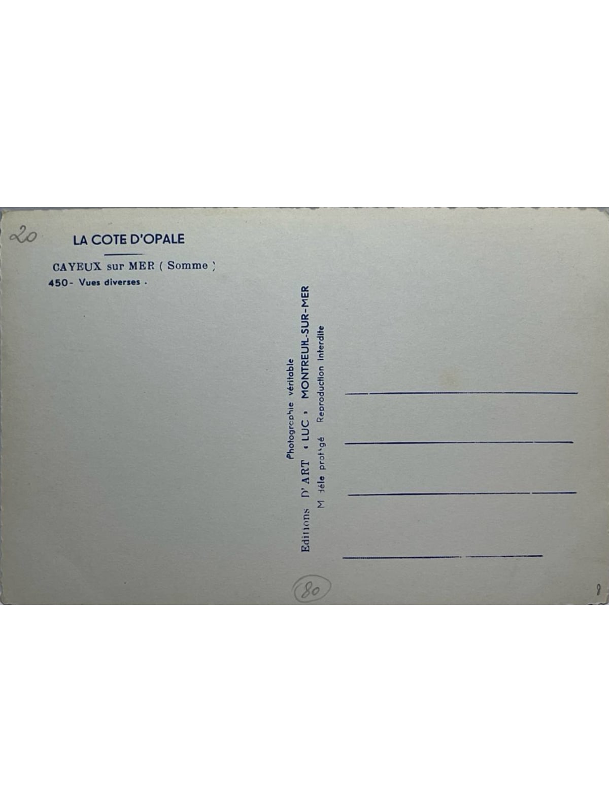 Verso de la carte postale
