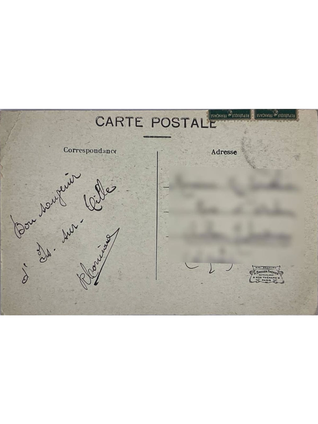 Verso de la carte postale