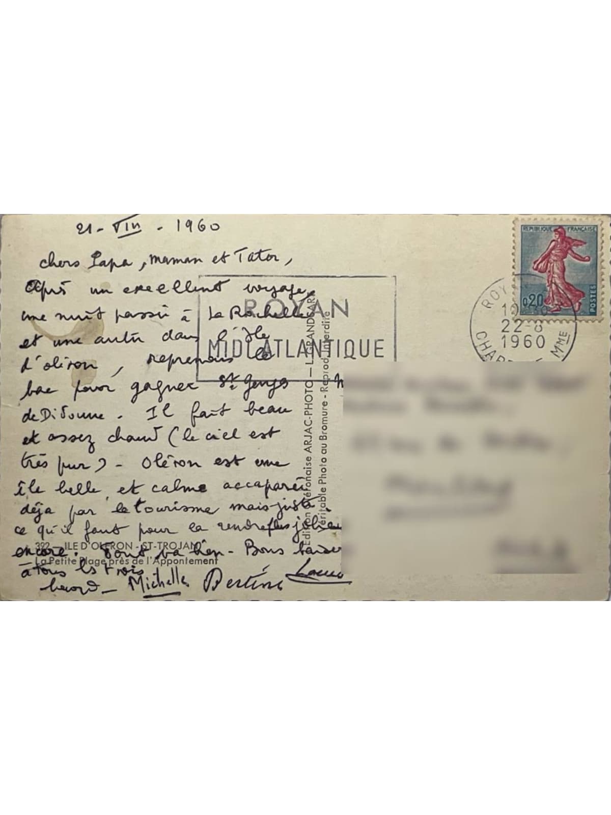 Verso de la carte postale