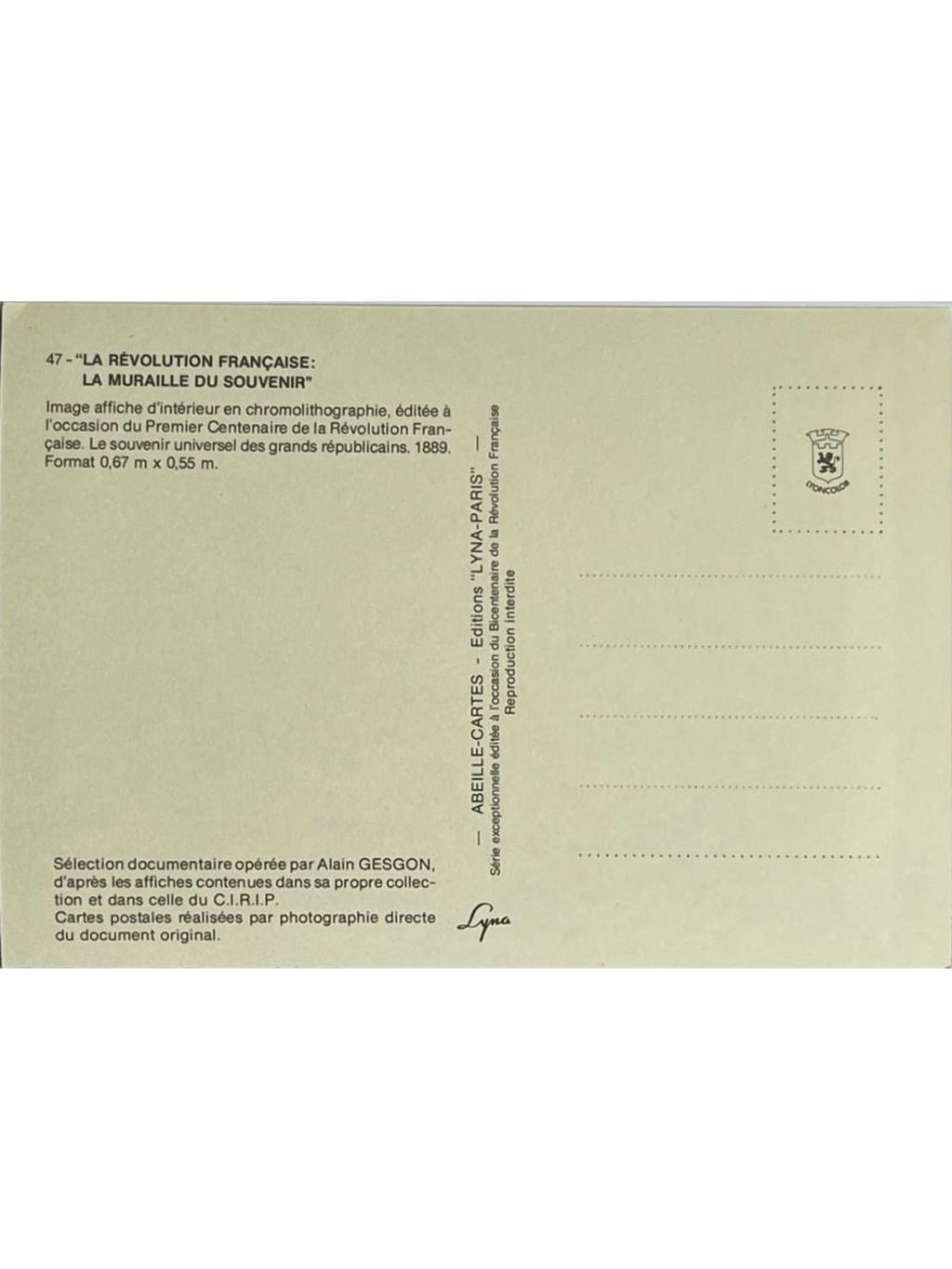 Verso de la carte postale