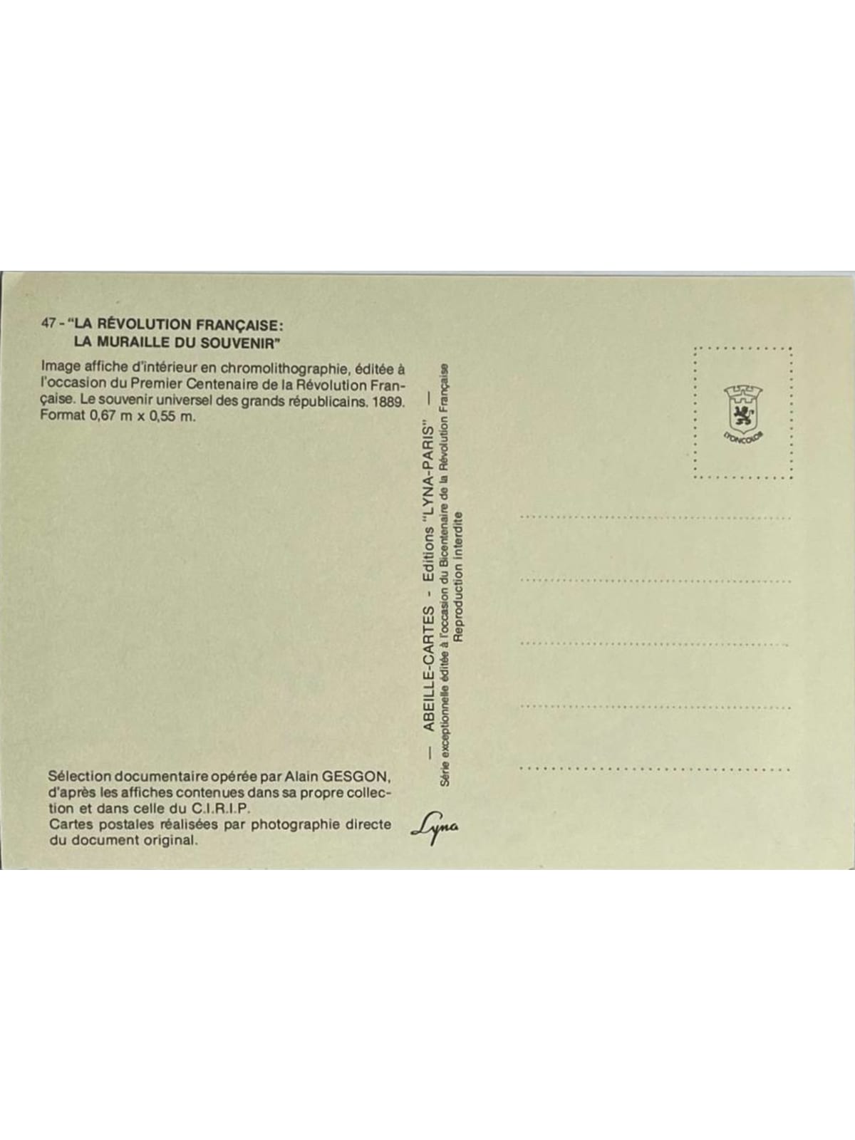 Verso de la carte postale