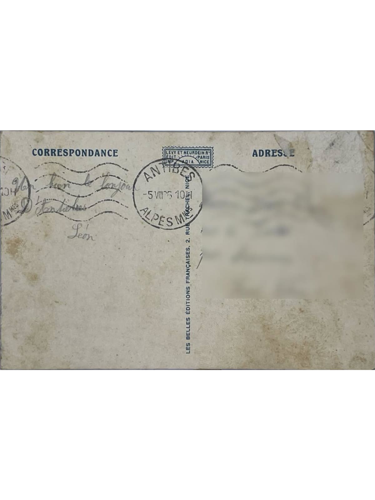 Verso de la carte postale