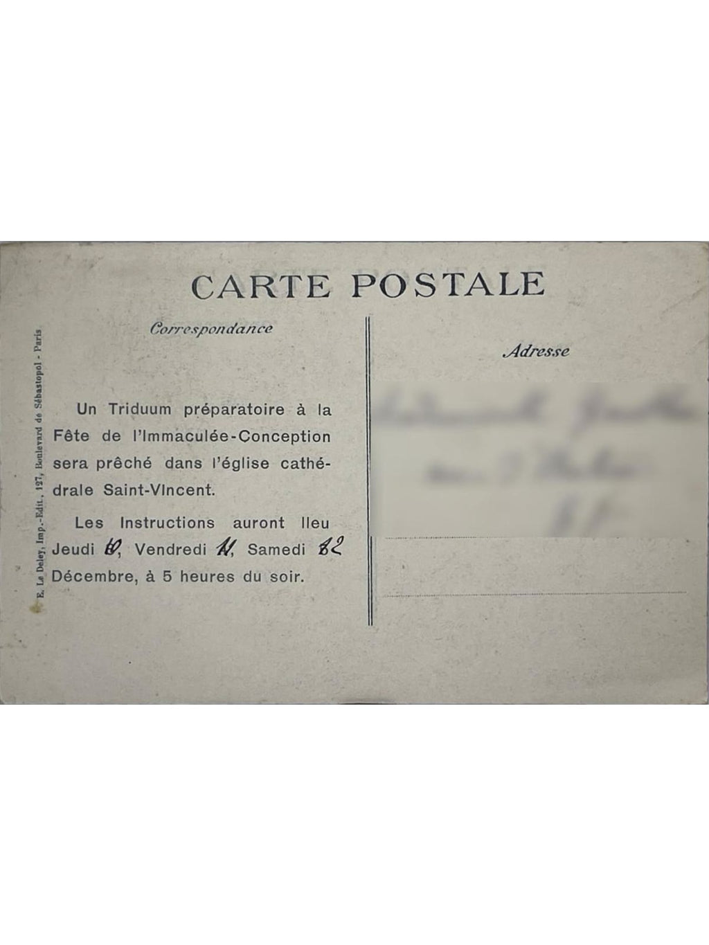 Verso de la carte postale