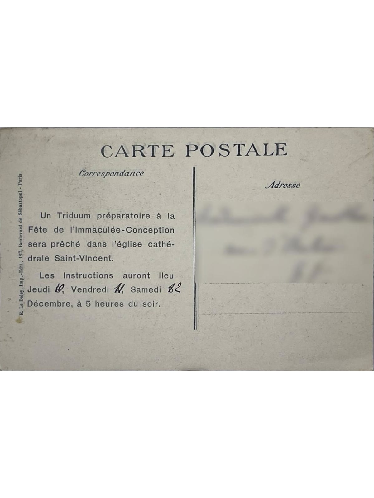 Verso de la carte postale