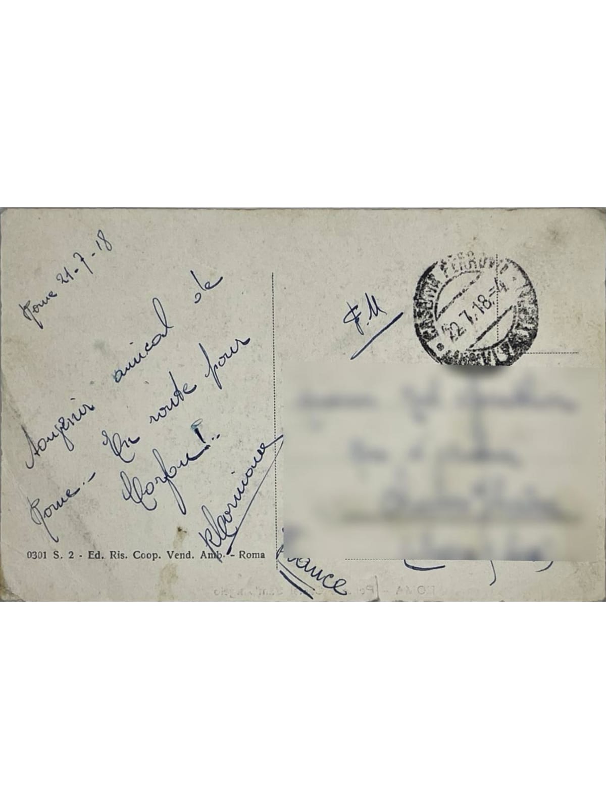 Verso de la carte postale