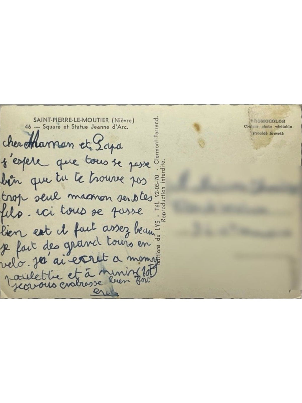 Verso de la carte postale