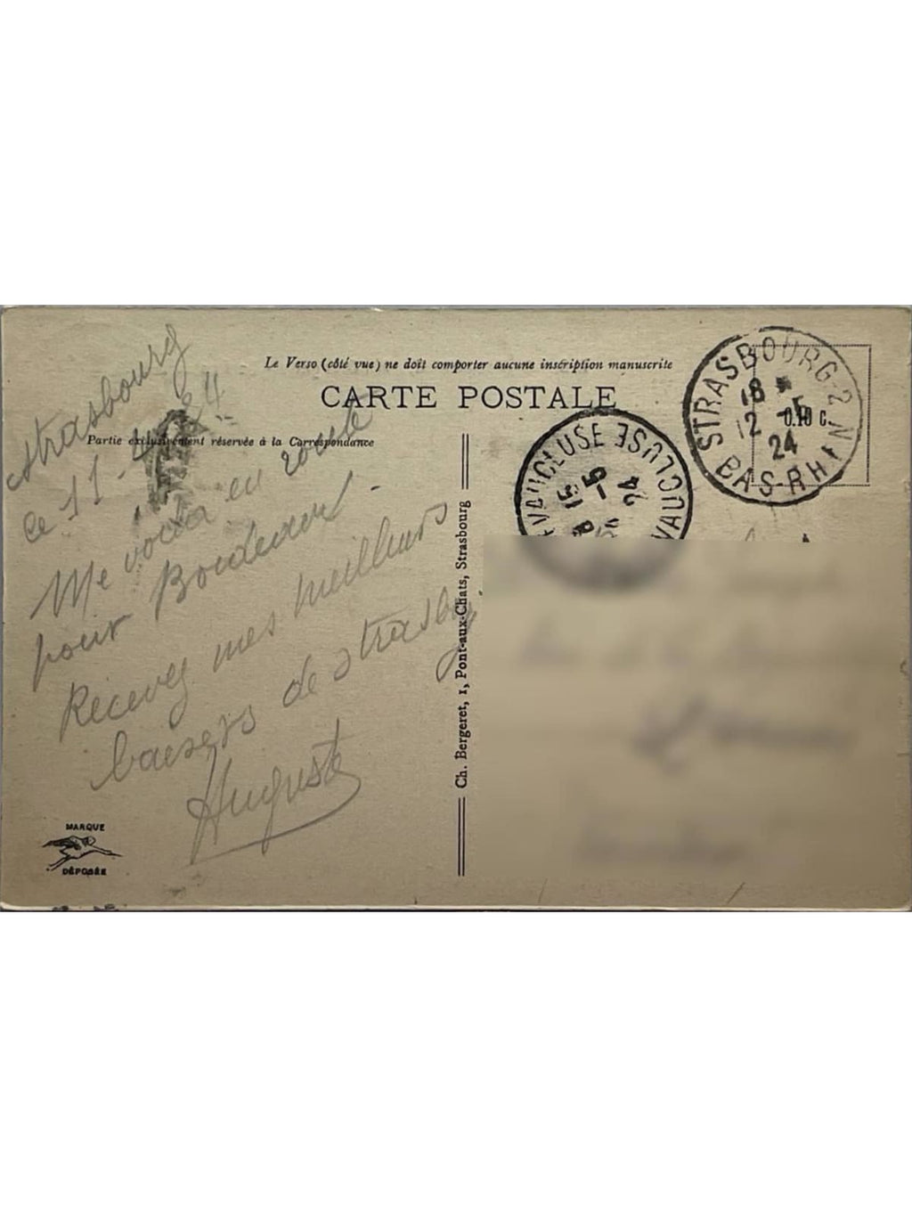 Verso de la carte postale
