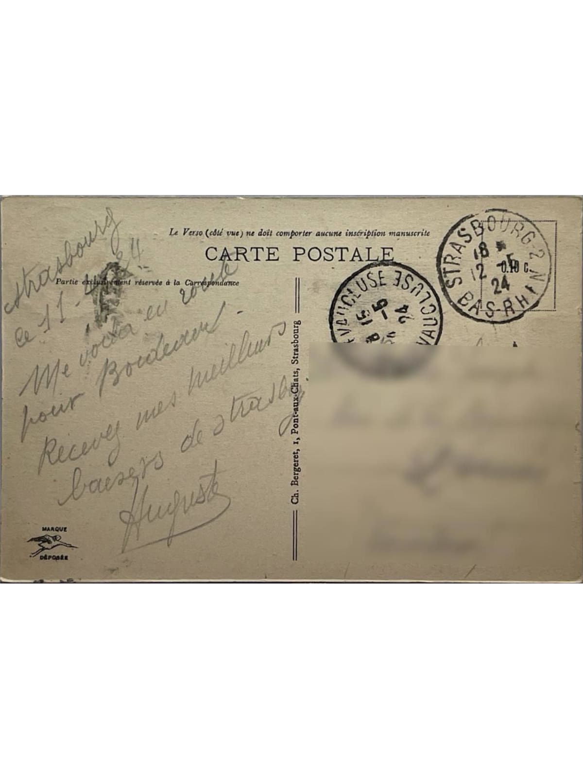 Verso de la carte postale