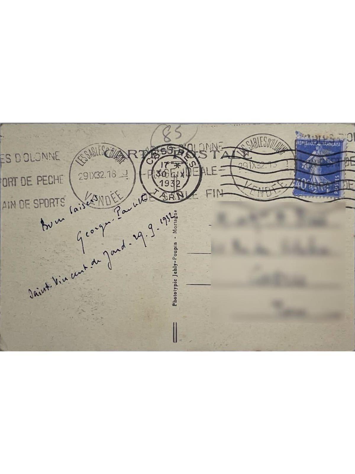 Verso de la carte postale
