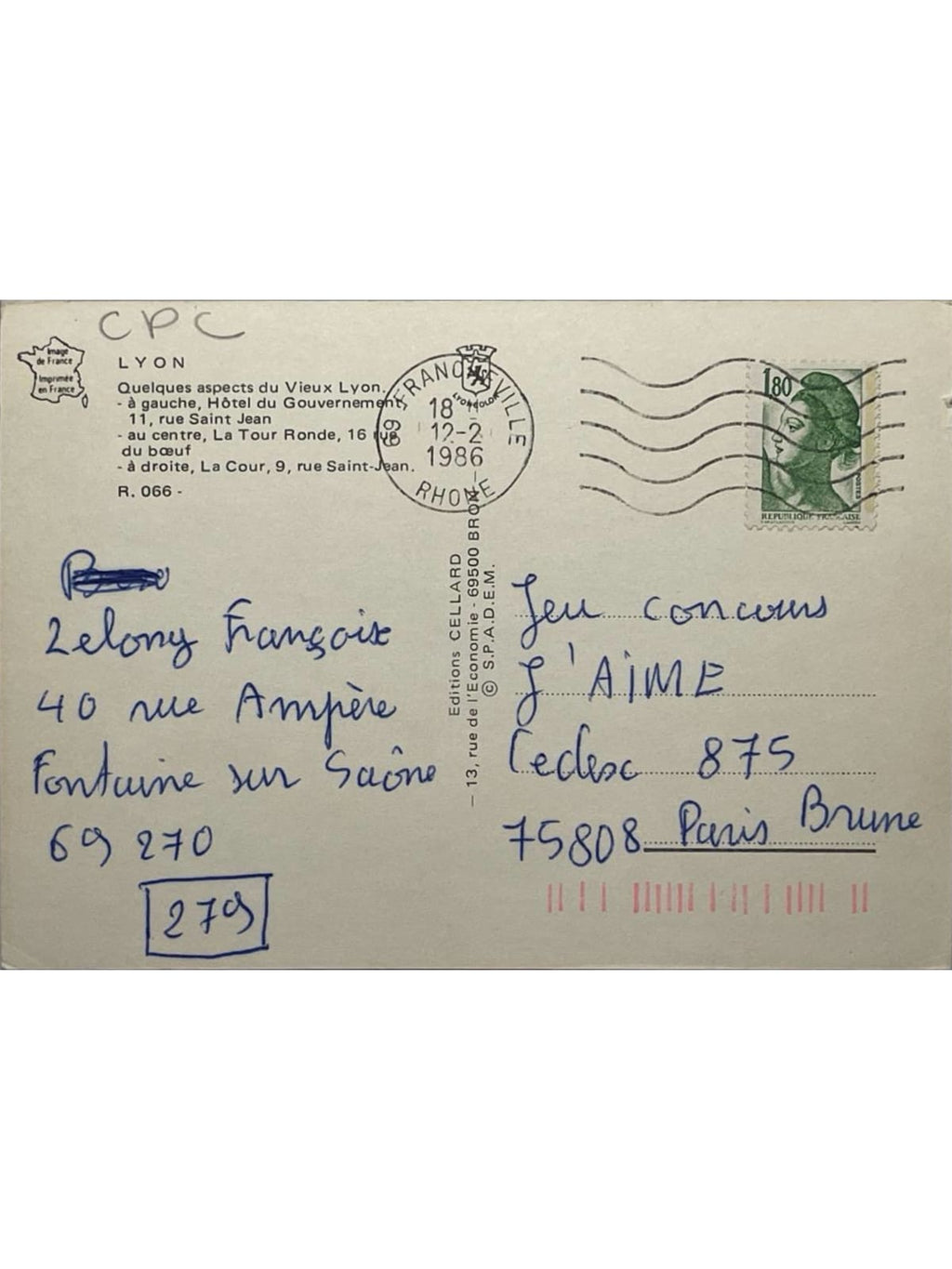 Verso de la carte postale