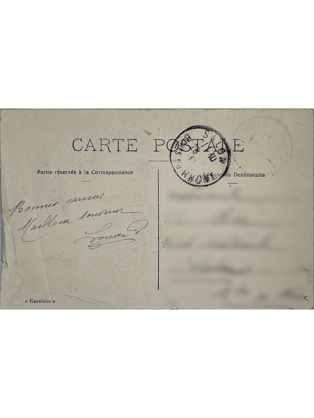 Verso de la carte postale