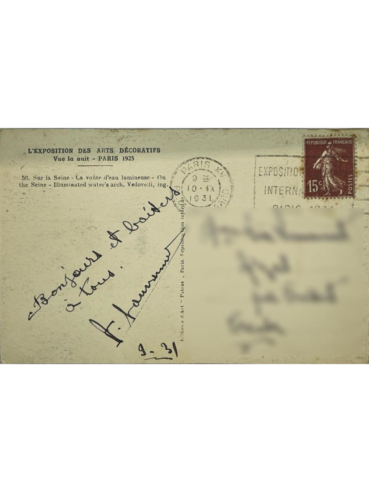 Verso de la carte postale