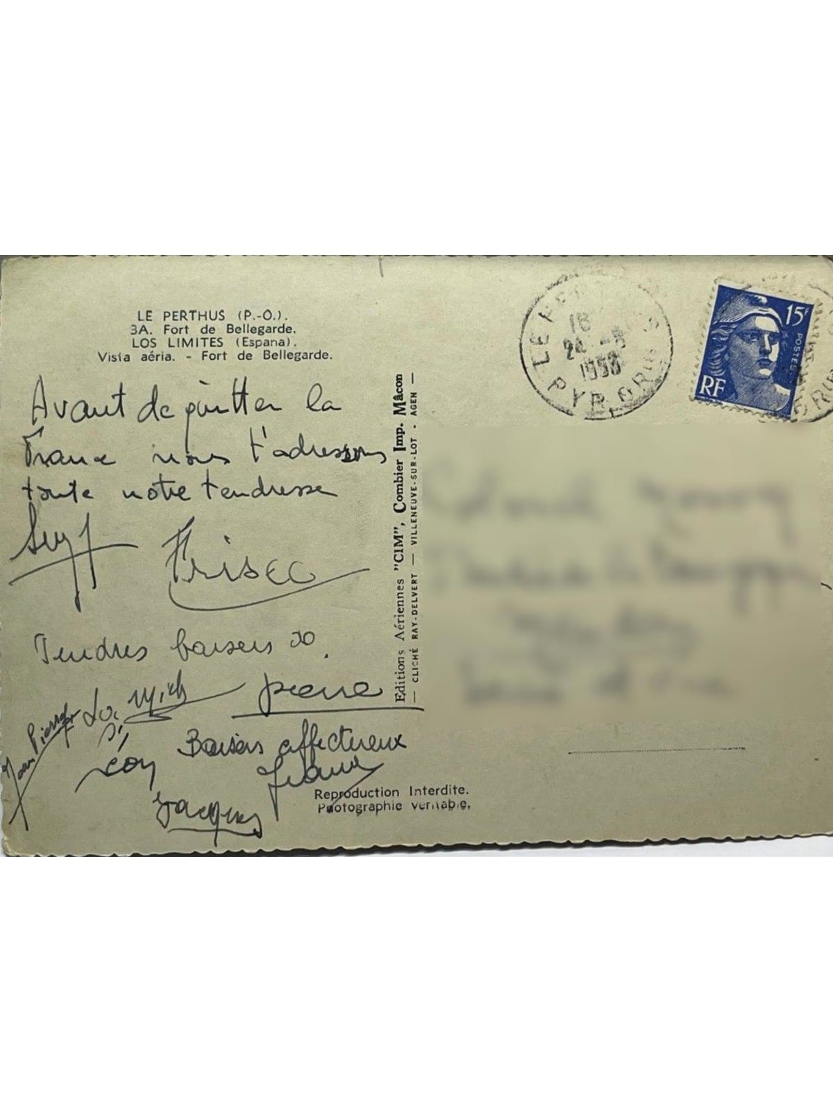Verso de la carte postale