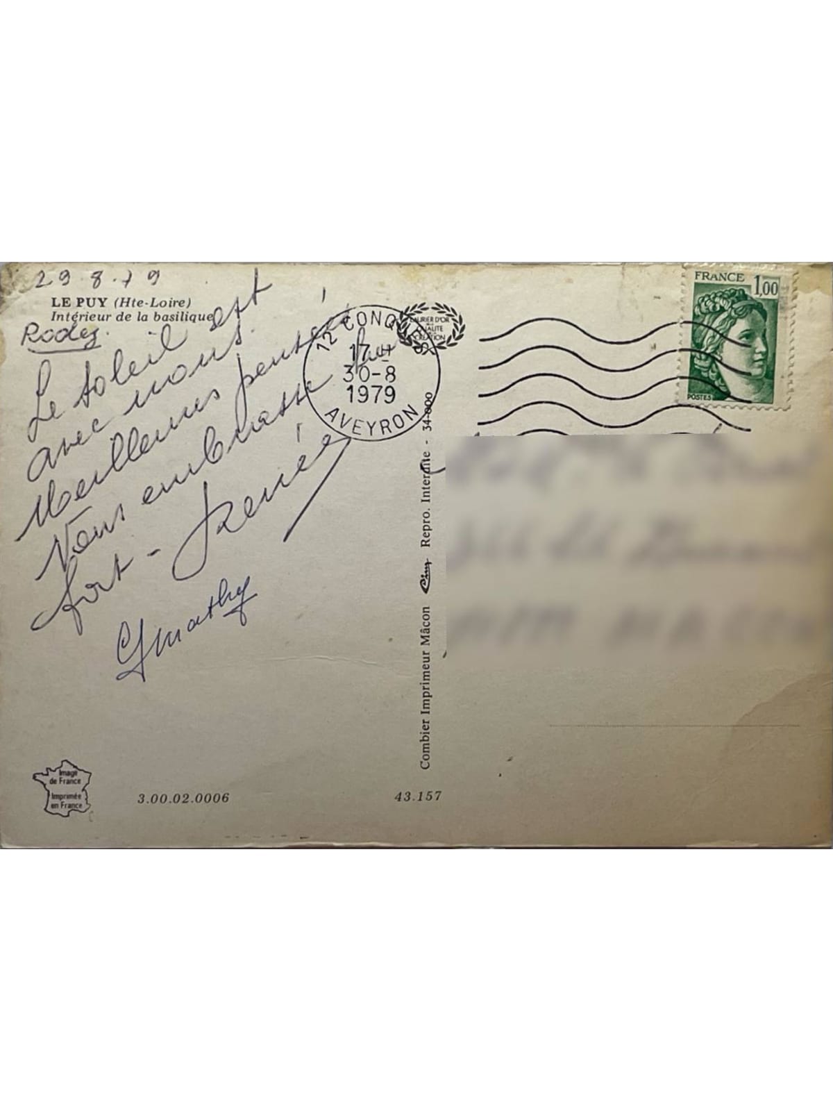 Verso de la carte postale