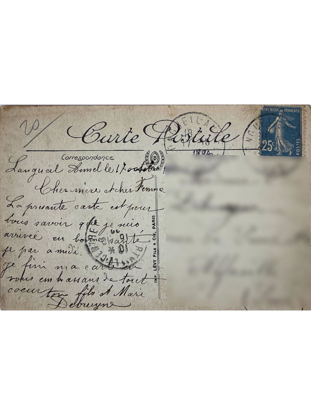 Verso de la carte postale