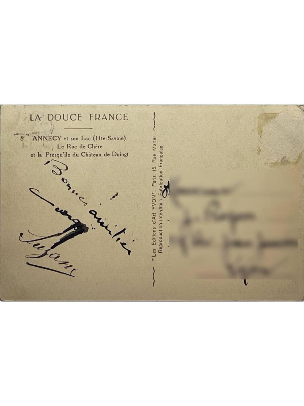 Verso de la carte postale