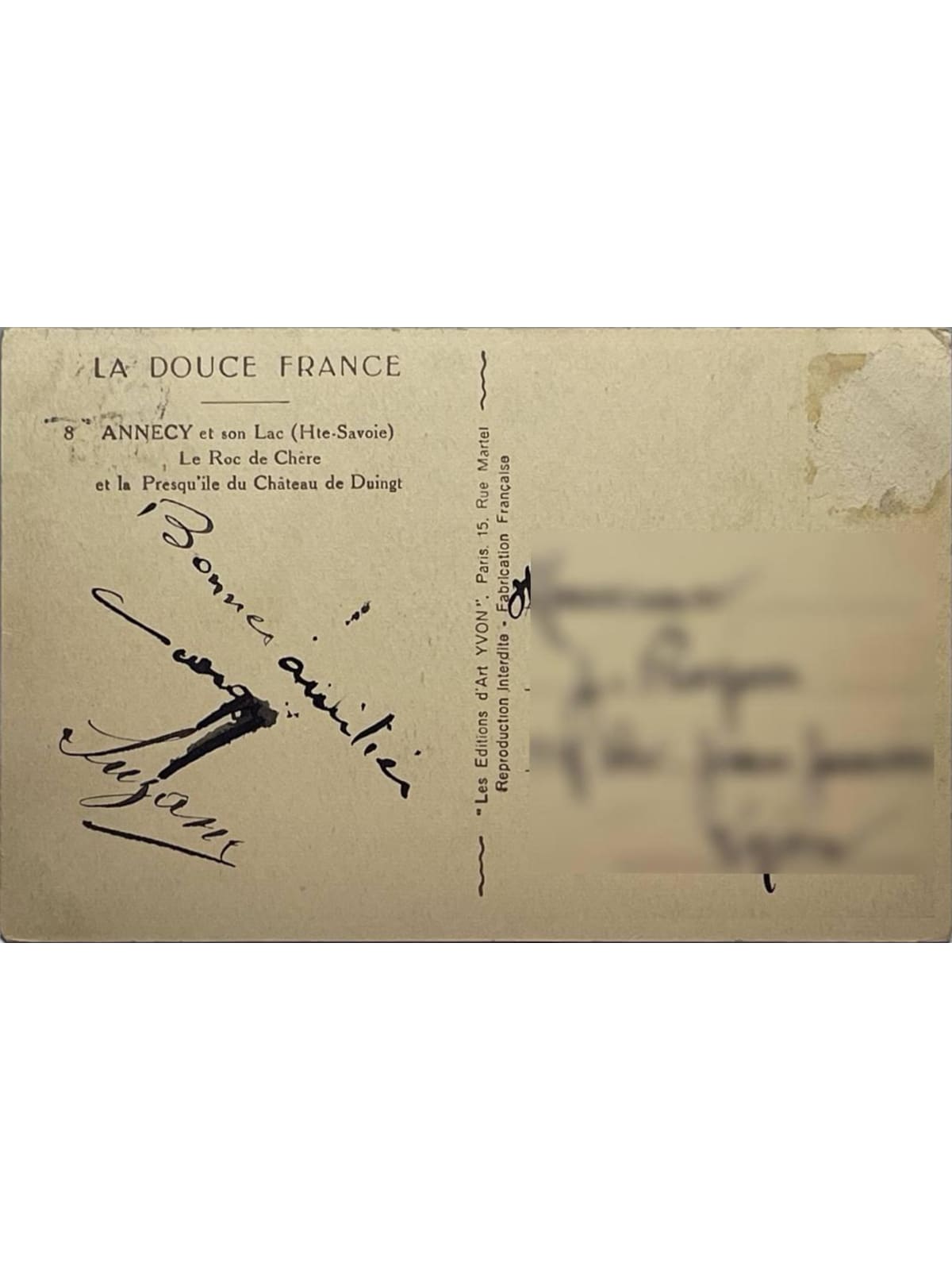 Verso de la carte postale