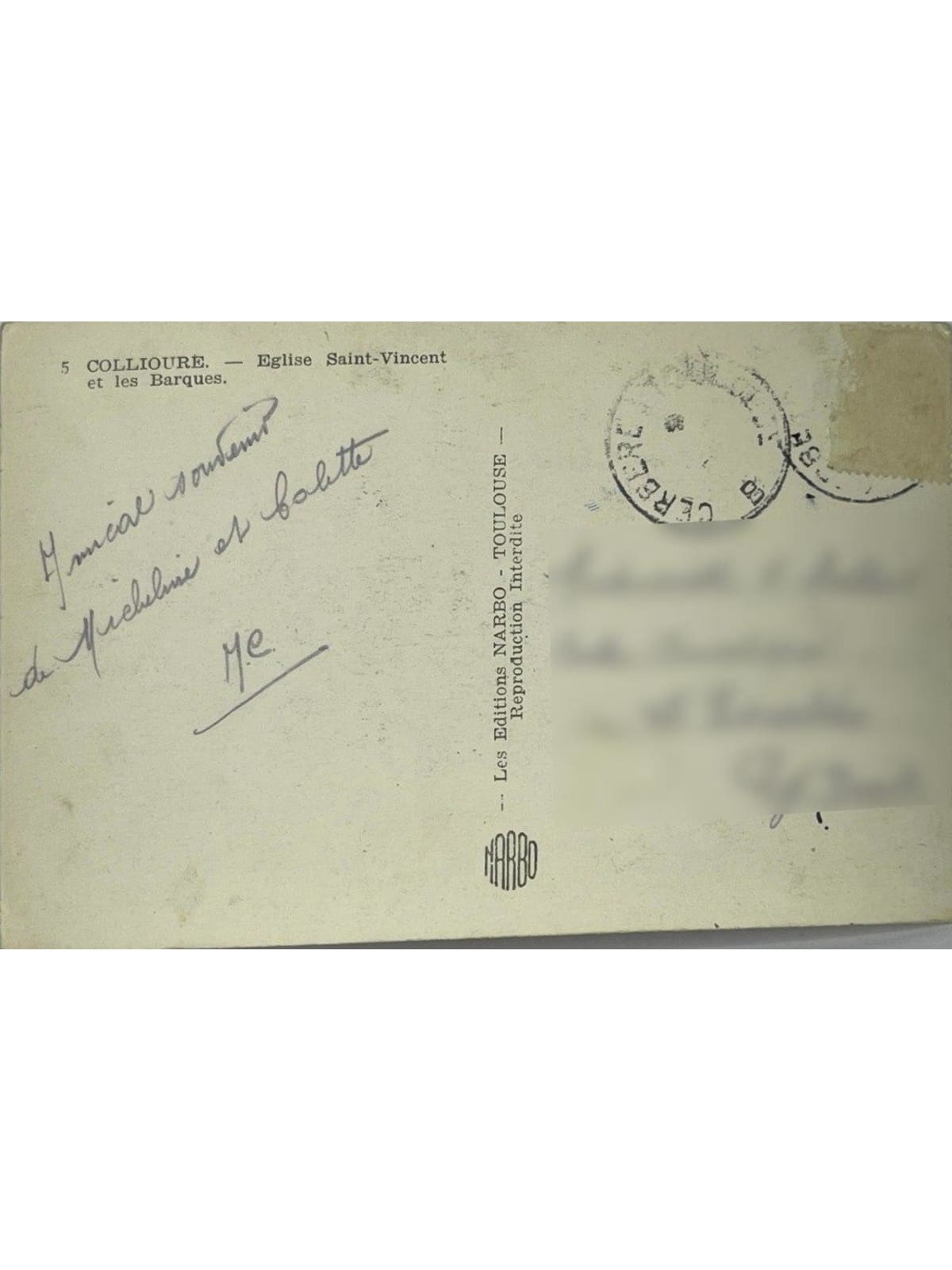 Verso de la carte postale