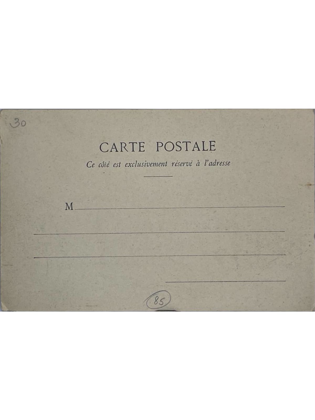 Verso de la carte postale