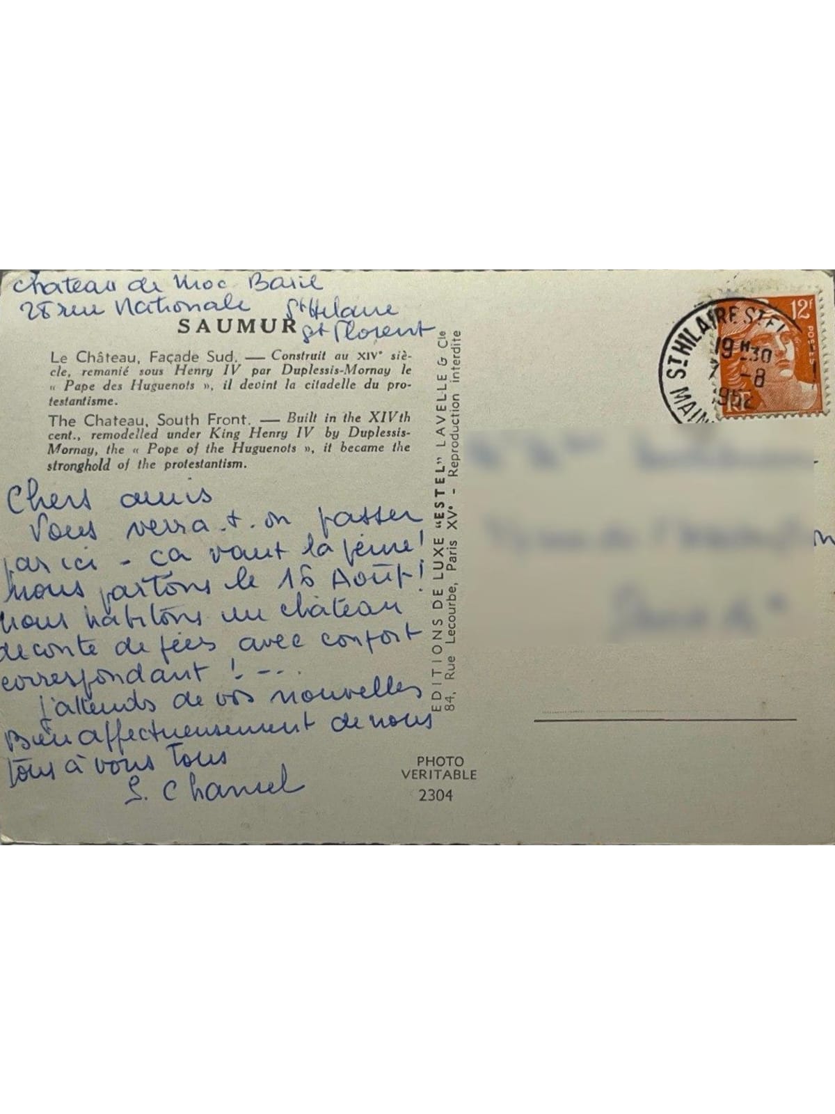 Verso de la carte postale