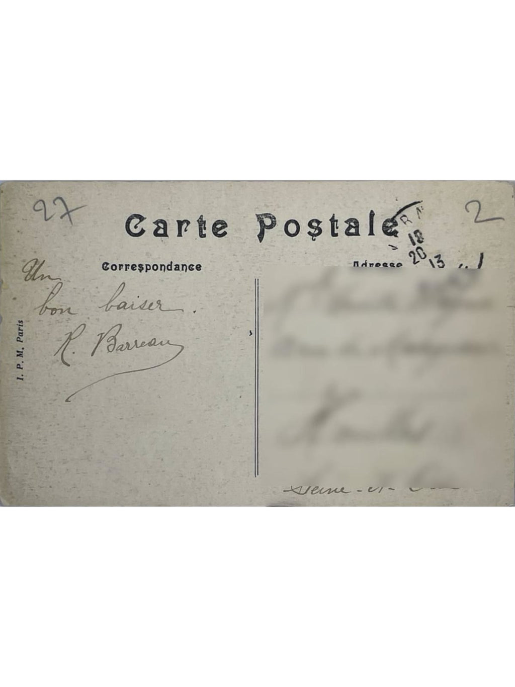 Verso de la carte postale
