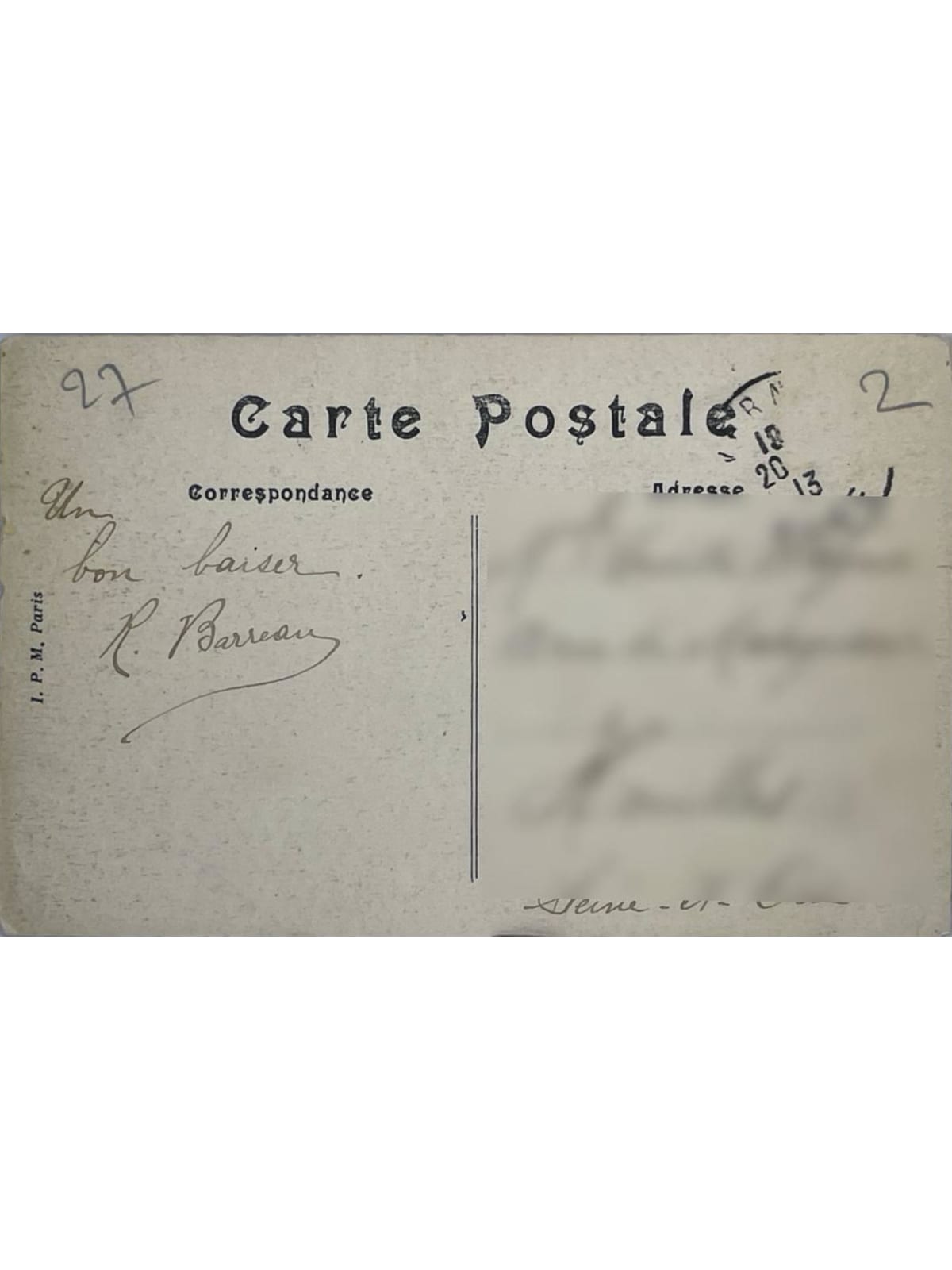 Verso de la carte postale