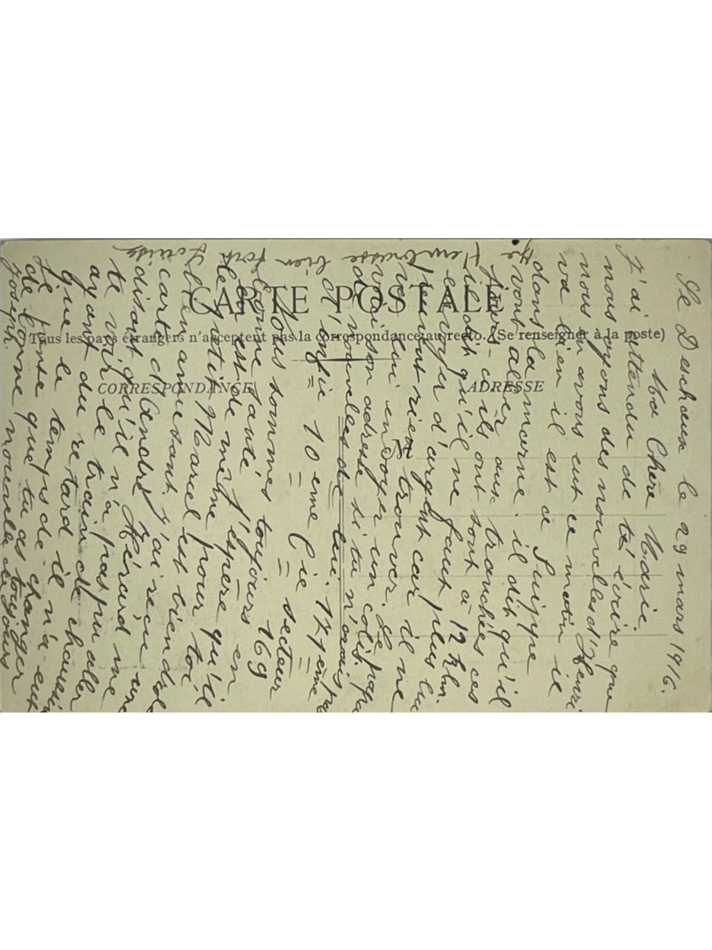 Verso de la carte postale