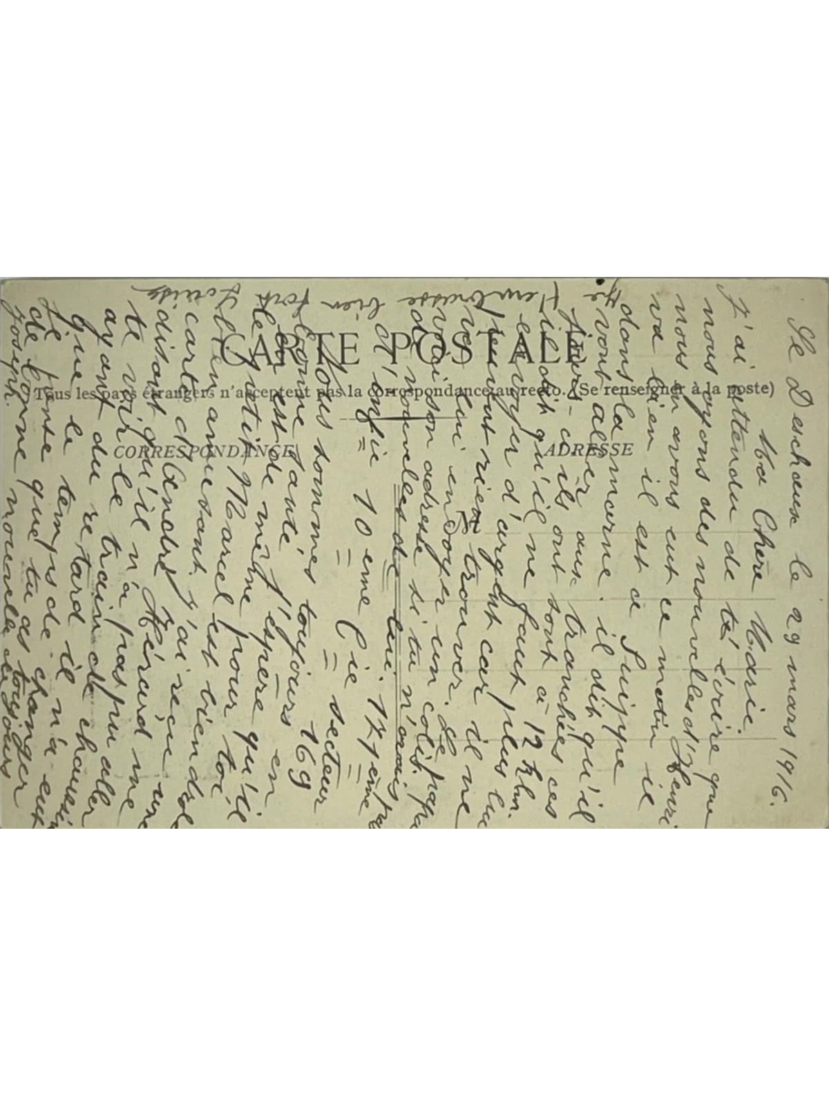 Verso de la carte postale